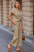 Solid Color Textured Short Sleeve Top and Casual Pants Set